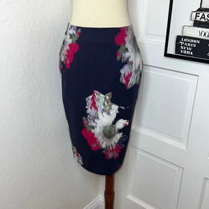 NWT French Connection Navy Floral Print Midi Pencil Skirt 4US
